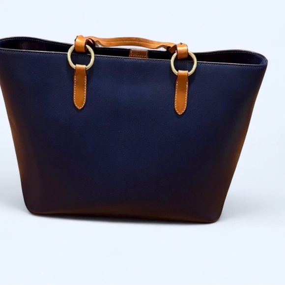 Navy Blue & Tan Leather Tote Bag - Classic Two-Tone Shoulder Bag - Picture 8 of 8